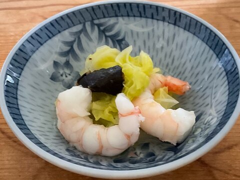 海老白菜黒にんにくの煮物